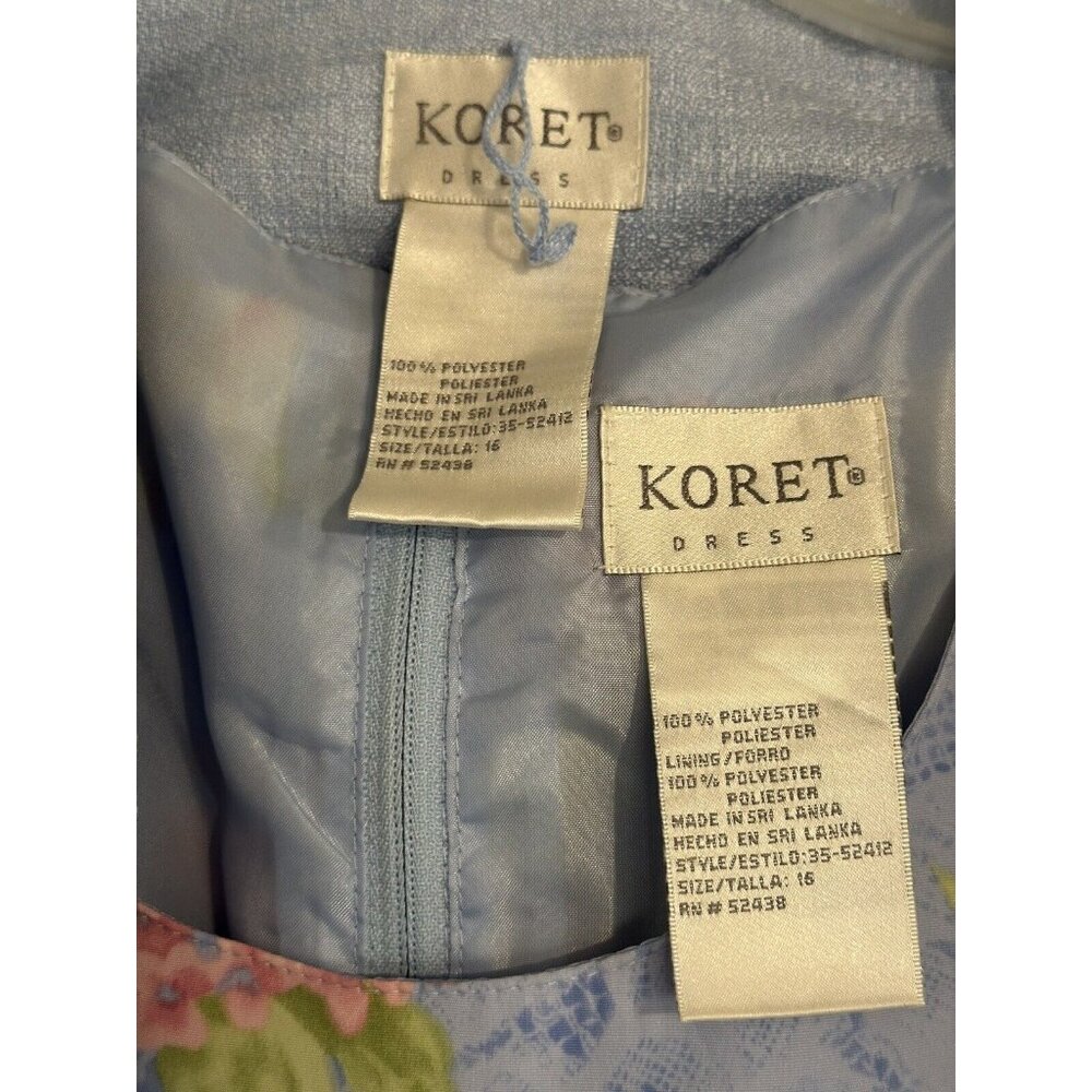 Koret VTG 2 Pc Sleeveless Blue Floral Maxi Lined Dress Short Sleeve Jacket 16 - Picture 5 of 5